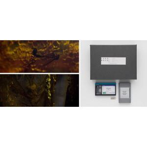 A split-panel artwork juxtaposing a dark, textured landscape with a minimalist digital interface.