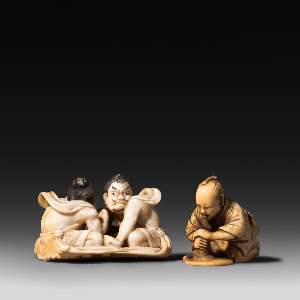 Japanese School, 20th Century | A Japanese ivory netsuke of Raijin and ...