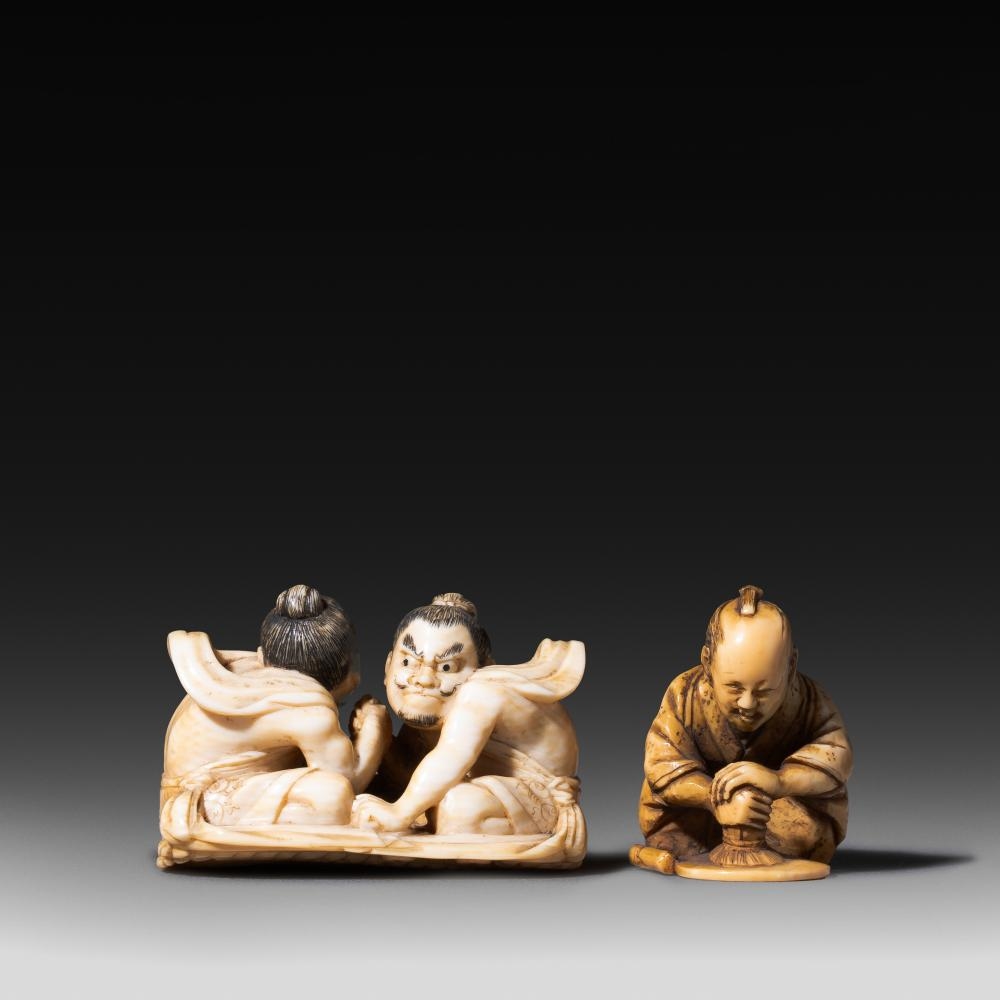 Japanese School, 20th Century | A Japanese ivory netsuke of Raijin and ...