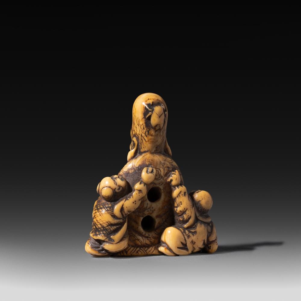 Japanese School, 19th Century | A Japanese ivory netsuke of a smiling ...