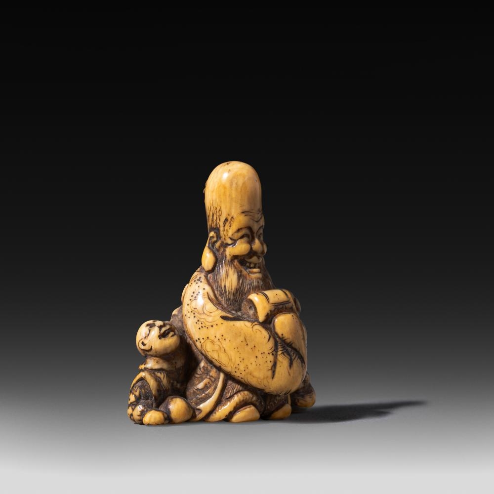 Japanese School, 19th Century | A Japanese ivory netsuke of a smiling ...
