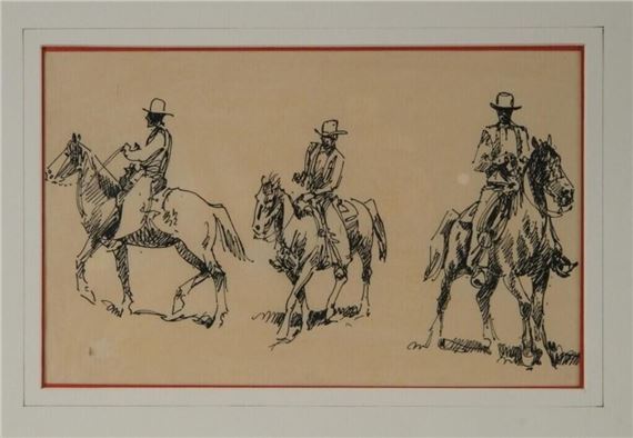 Edward Borein | Three Views Mounted Horsemen | MutualArt