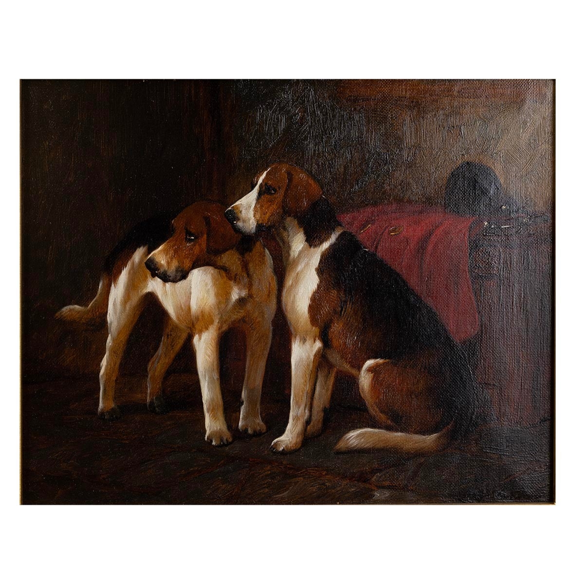 George Wright | A pair of oil on canvases, both depicting foxhounds ...