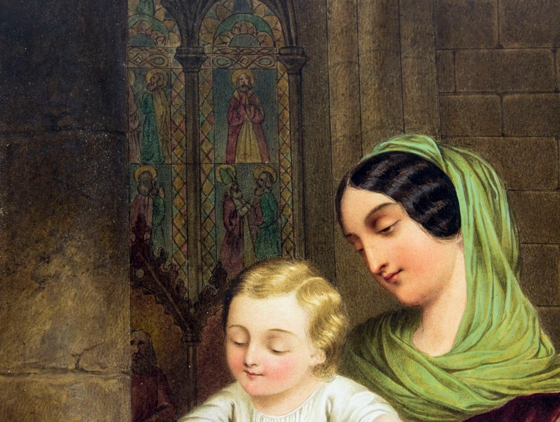 Adolf Theer | Woman and Child in Church (1849) | MutualArt
