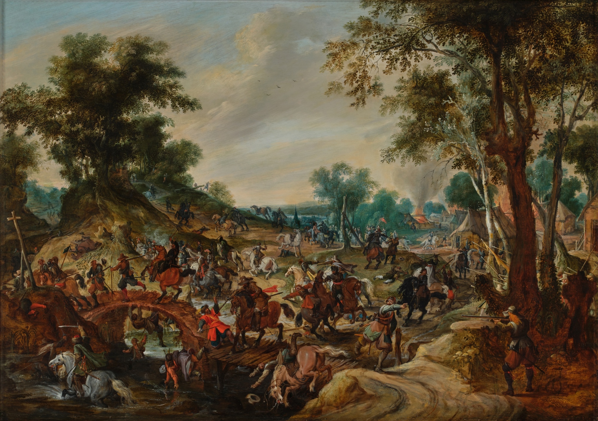 Pieter Snayers | Wooded Landscape with a Battle Scene | MutualArt