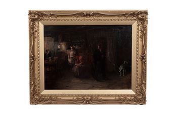 A painting of a group of people in a room.