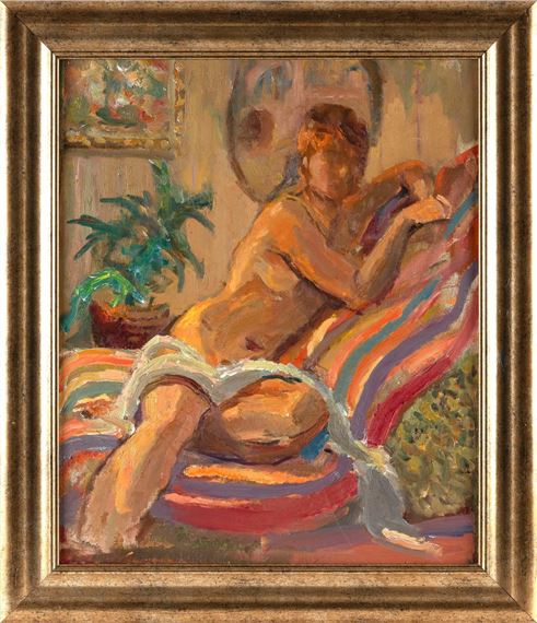 Joseph Rimini | Nude seated on a striped chaise | MutualArt
