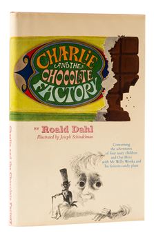 A book with a picture of Charlie and the Chocolate Factory.