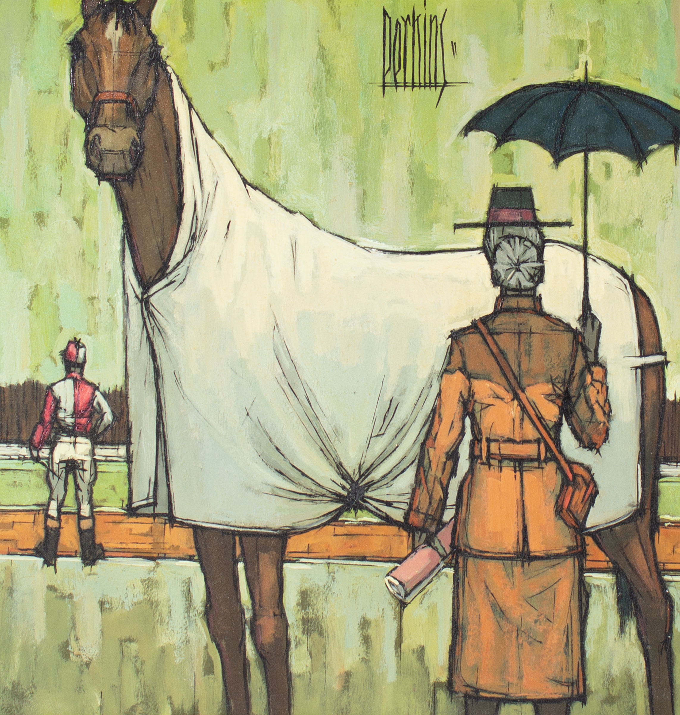 Philip R. Perkins | Oil on Board Painting of a Horse, Jockey, and Woman ...