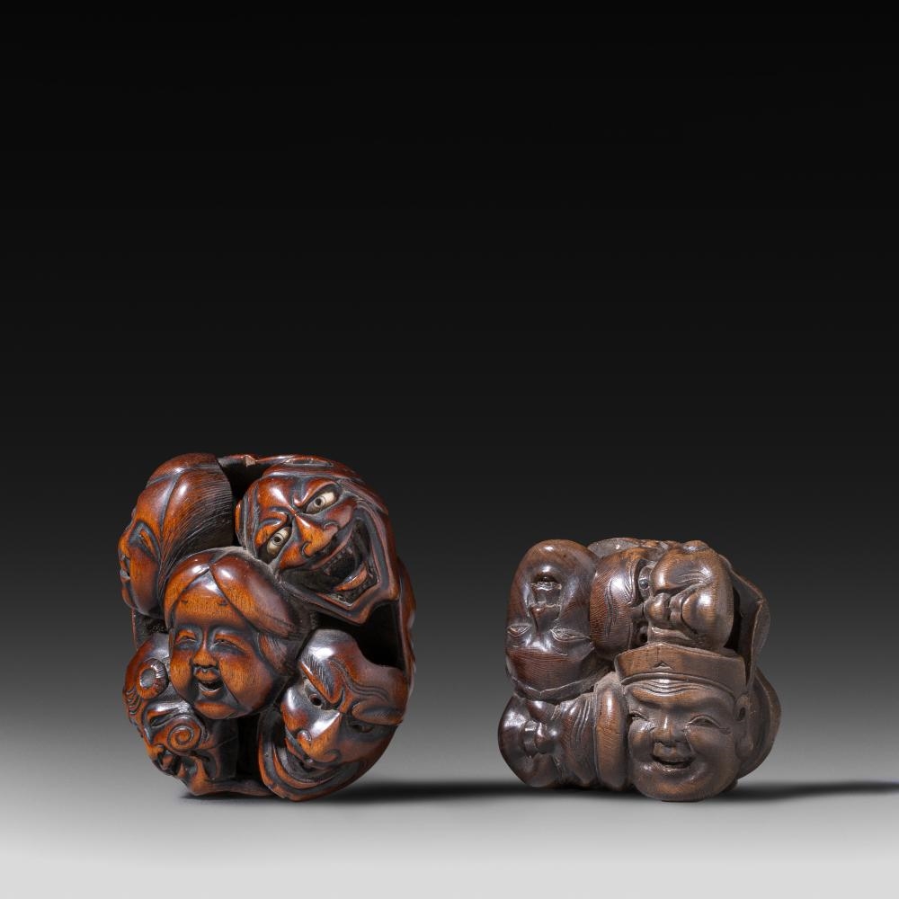 Japanese School, 20th Century | Two fine Japanese netsuke of a bunch of ...
