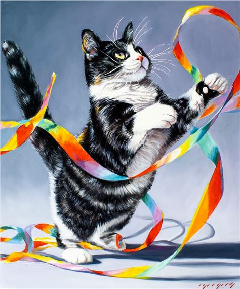 Igor Grey | Cat with Multicolored Ribbons | MutualArt