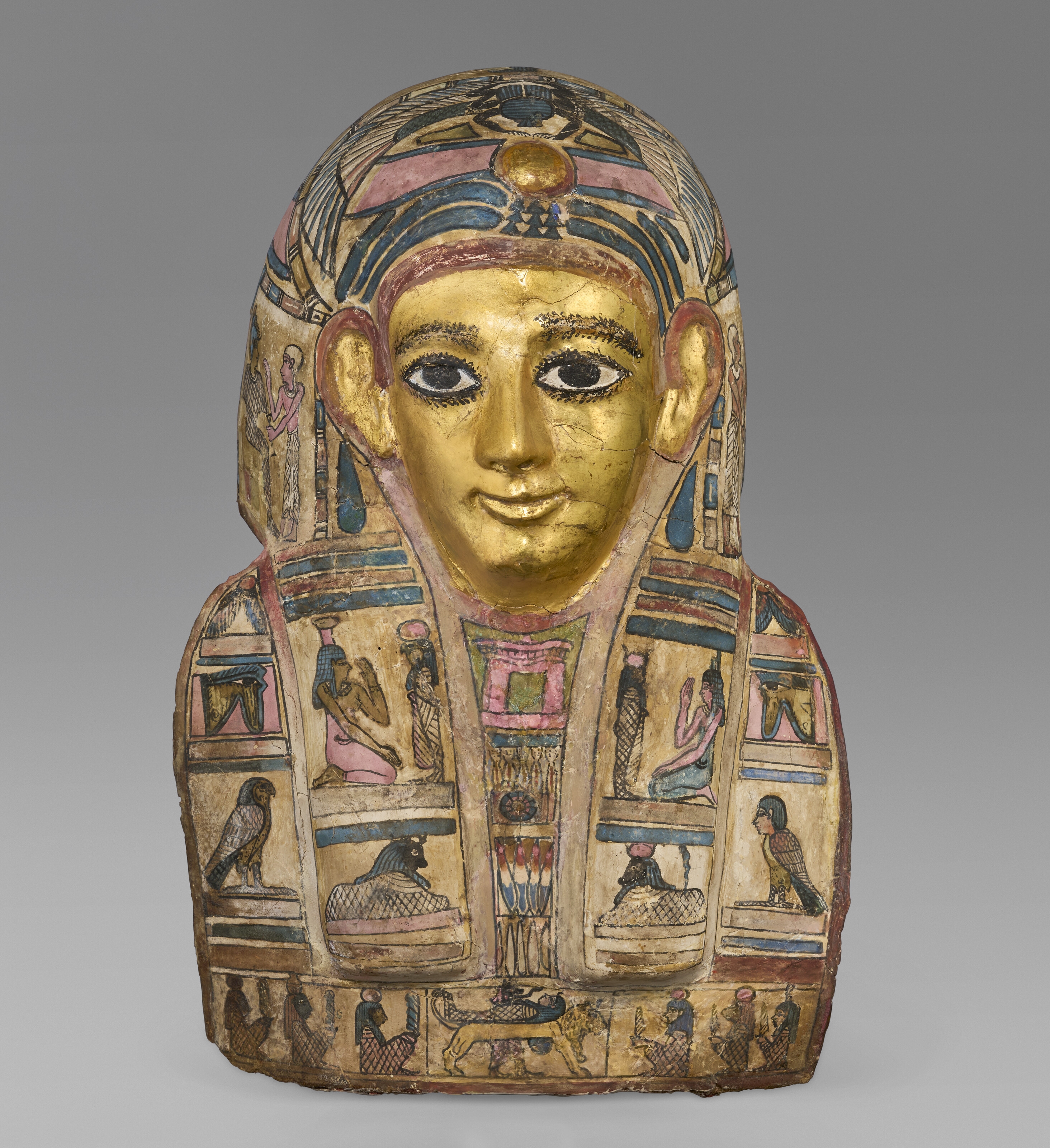 Egyptian School | AN EGYPTIAN GILT CARTONNAGE MUMMY MASK (Circa 1st ...