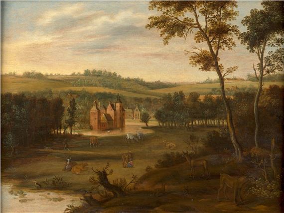 Isaak Van Oosten | Maison forte dans un paysage animé d'une vachère et ...