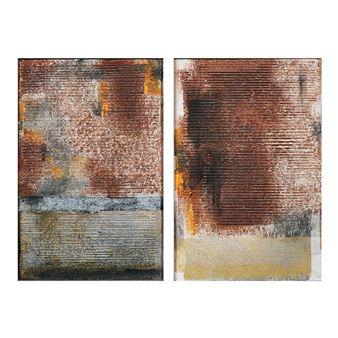 A diptych of textured abstract art featuring earthy tones and horizontal striations.