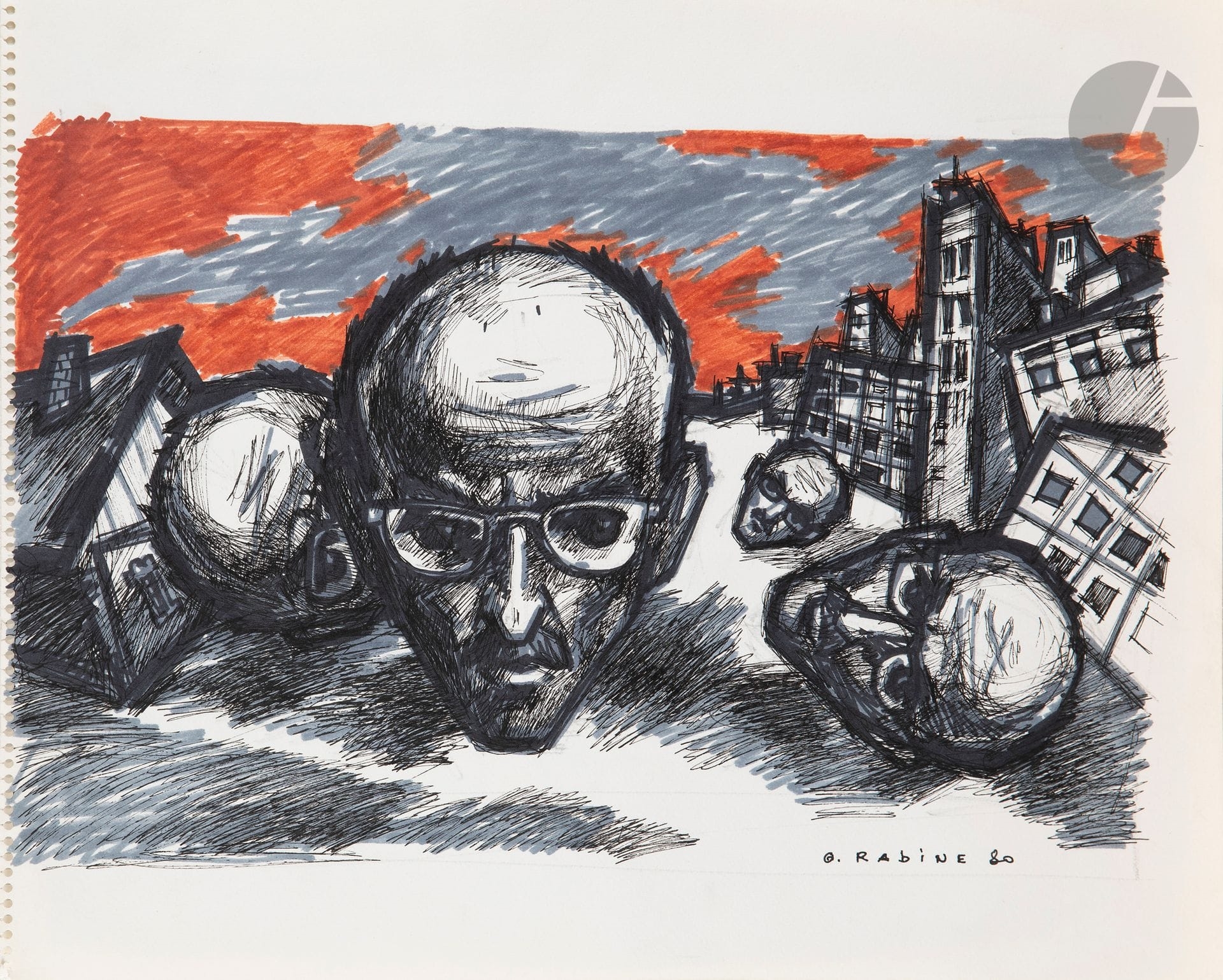Oskar Rabin | Quadruple self-portrait in the city (1980) | MutualArt