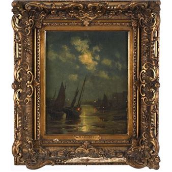 Boats in the harbor at night - Georges-Philibert-Charles Maroniez