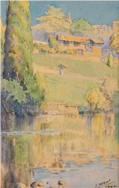 油彩 【ジャック・ソコル（J・Sokol）】仏人画家「Vendéeの村」F10号 j--nicol-riverside-landscape-