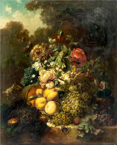 Still Life with Flowers and Fruits - German School, 19th Century