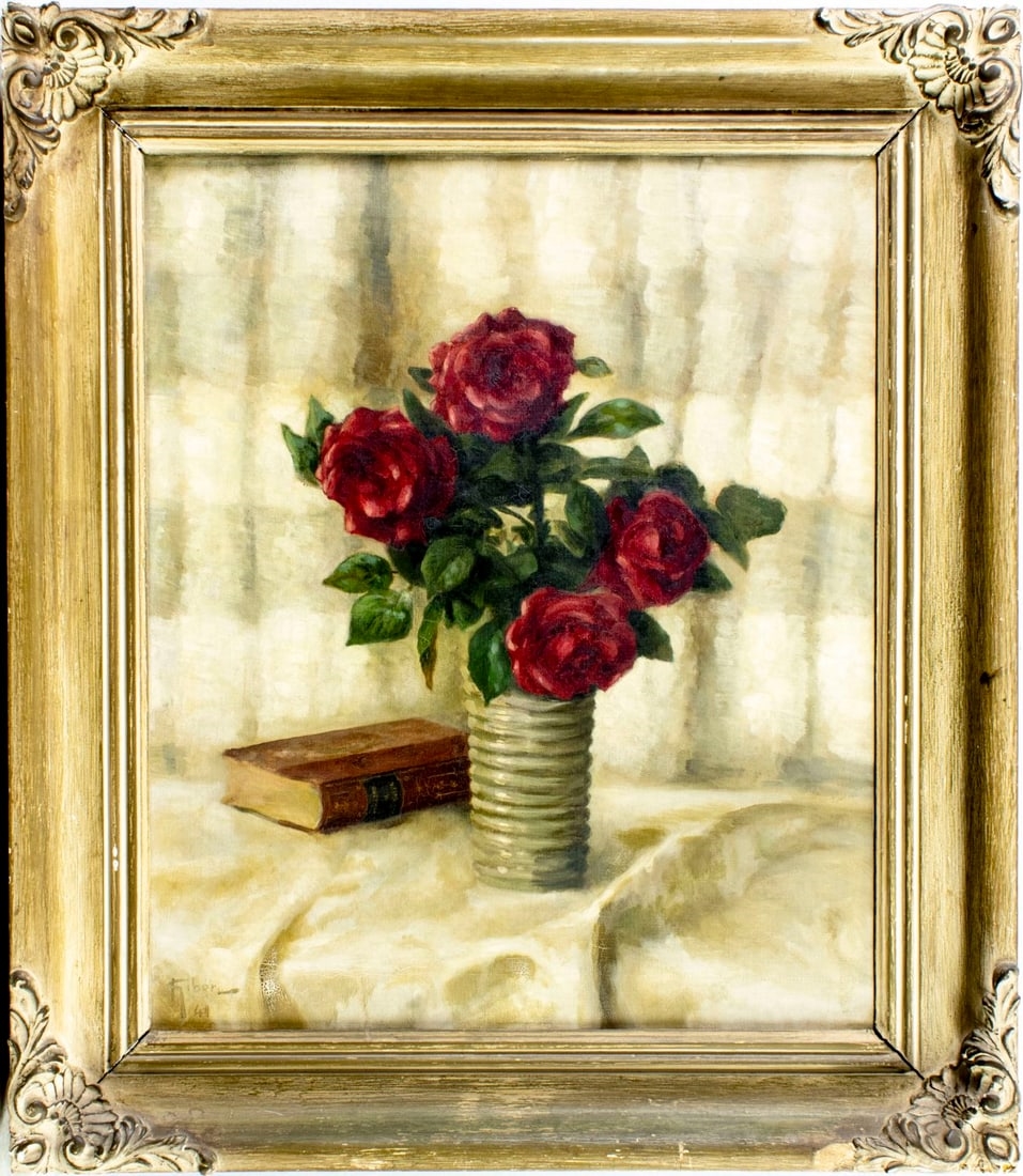 Gibert | Still Life with Vase of Roses and Book (1941) | MutualArt
