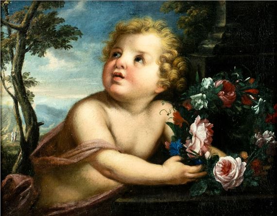 Boy with Flowers - German School, 19th Century