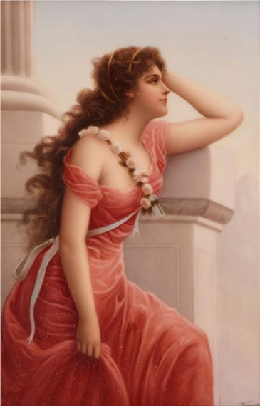 Edouard Bisson | A Young Beauty with a Wreath of Roses (Late 19th ...
