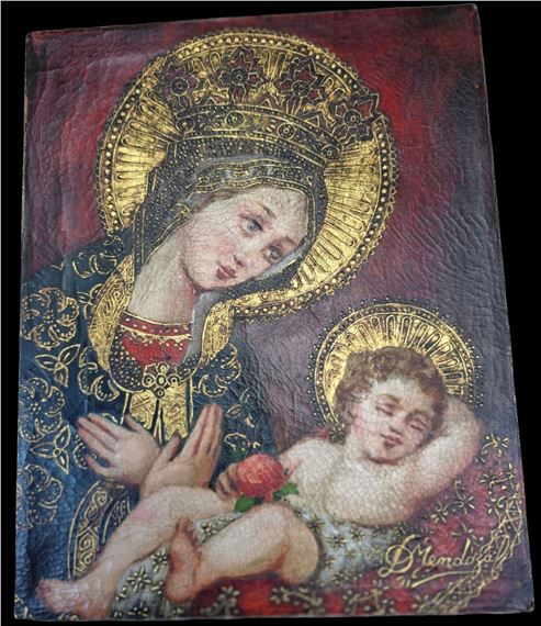 Religious Painting of the Virgin Mary adoring her - Diana Mendoza