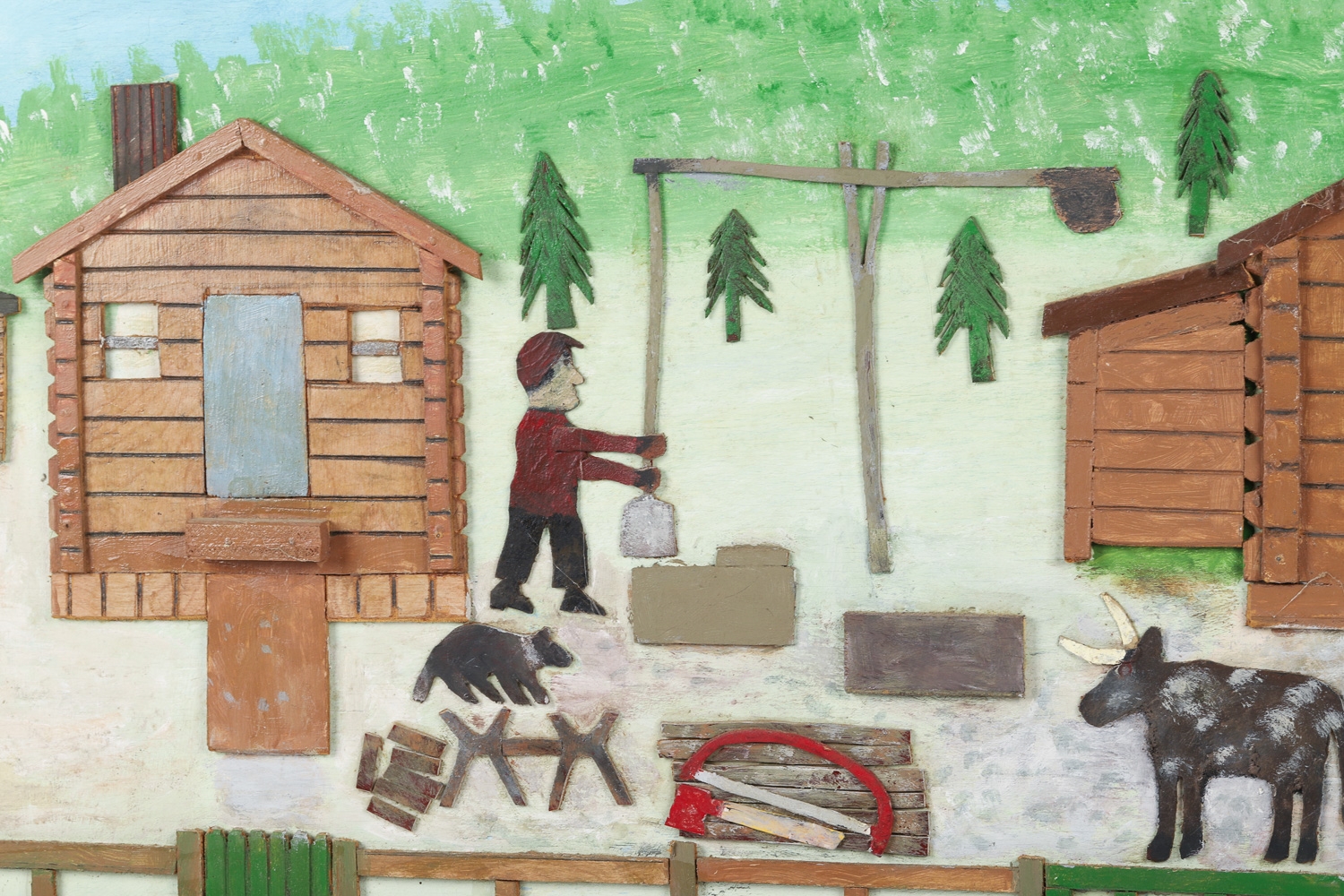 Ewald Rentz | Ewald Rentz Logging Camp Diorama Painting (1975) | MutualArt