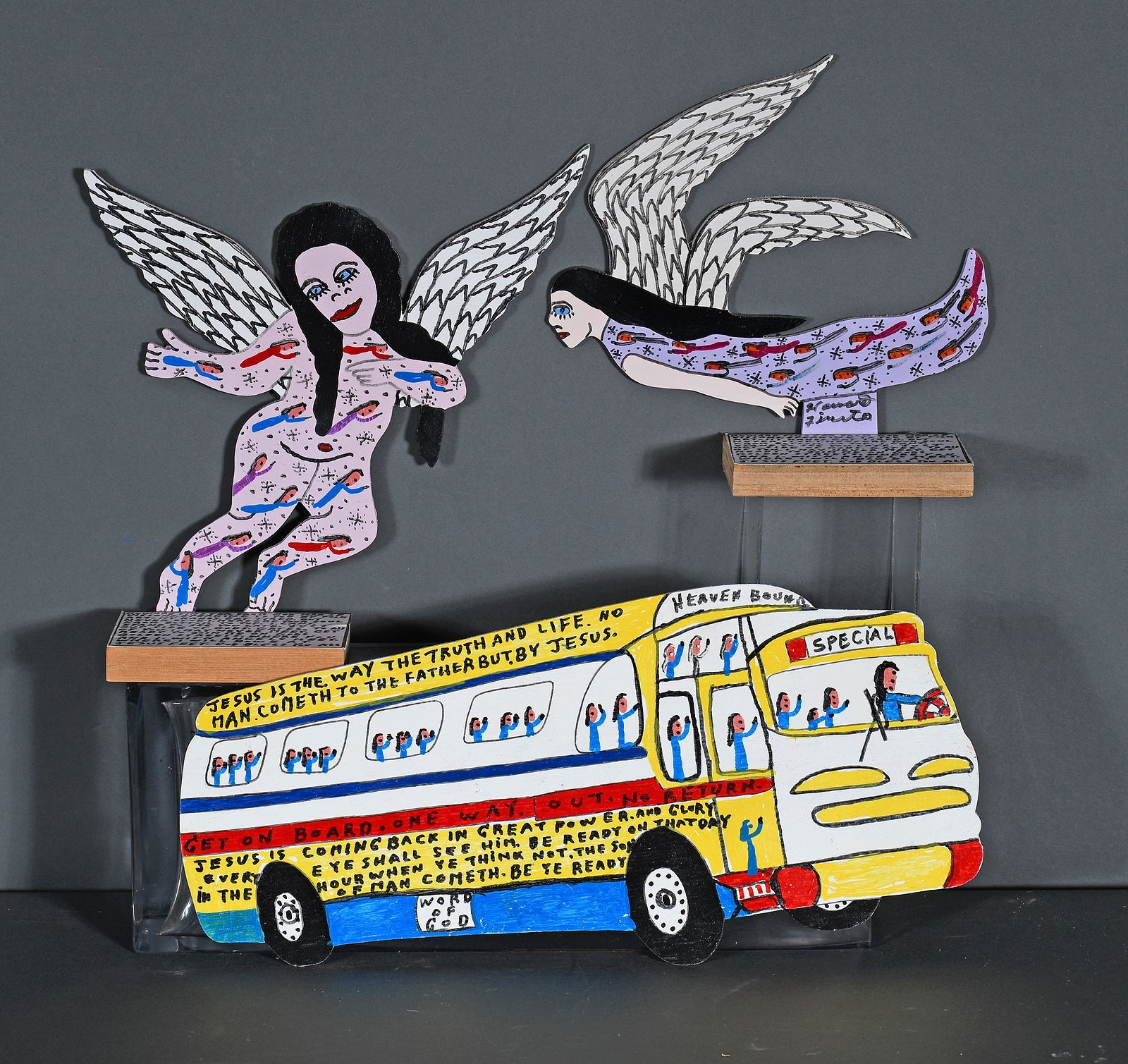 Howard Finster | Bus and Two Angel Cutouts | MutualArt