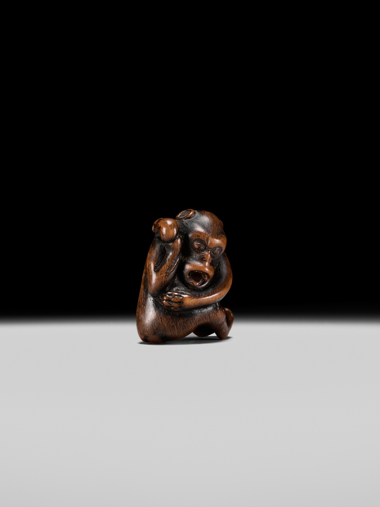 Mitsuhide | A RARE WOOD NETSUKE OF A MONKEY AND RAT (Late 18th Century ...