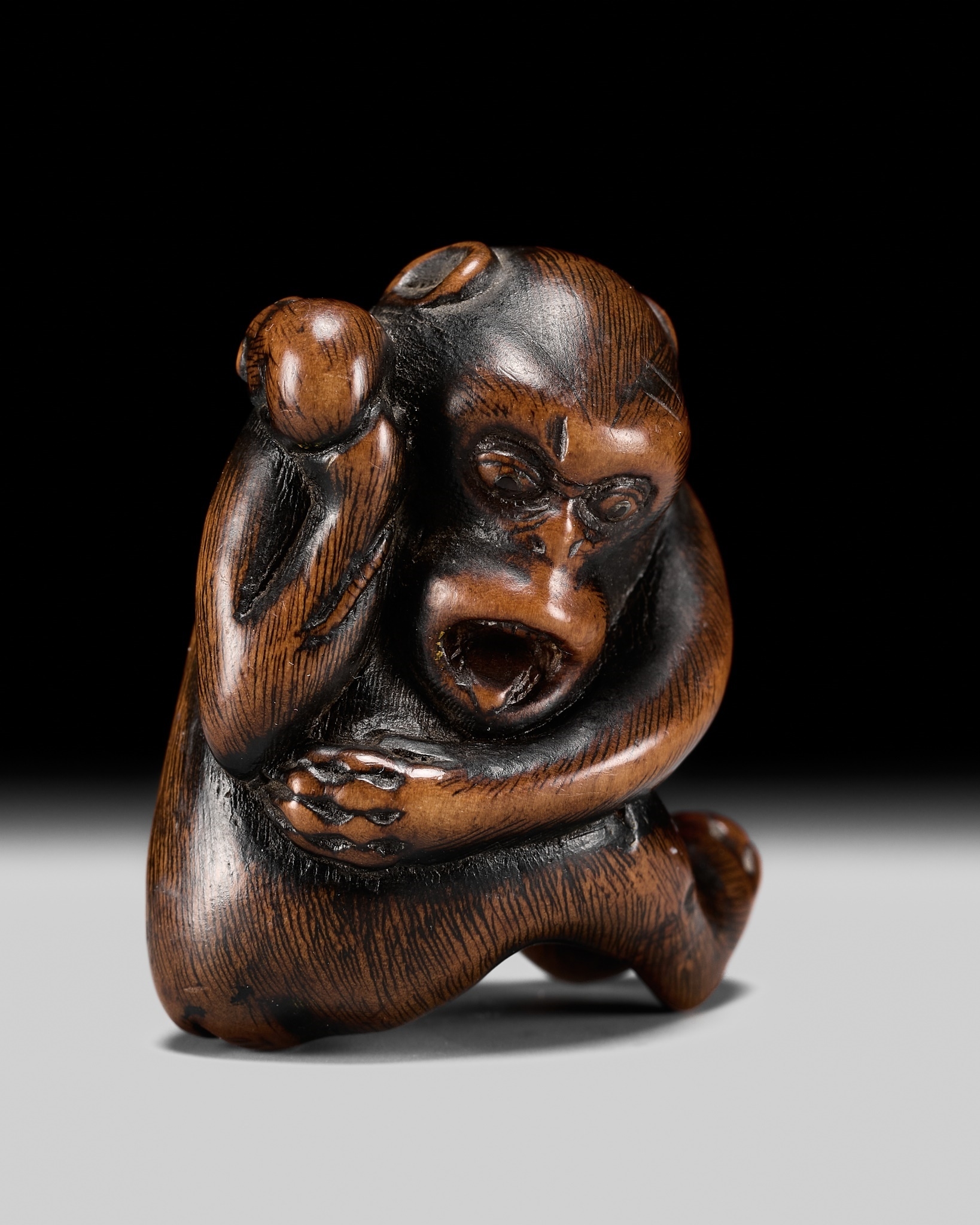 Mitsuhide | A RARE WOOD NETSUKE OF A MONKEY AND RAT (Late 18th Century ...