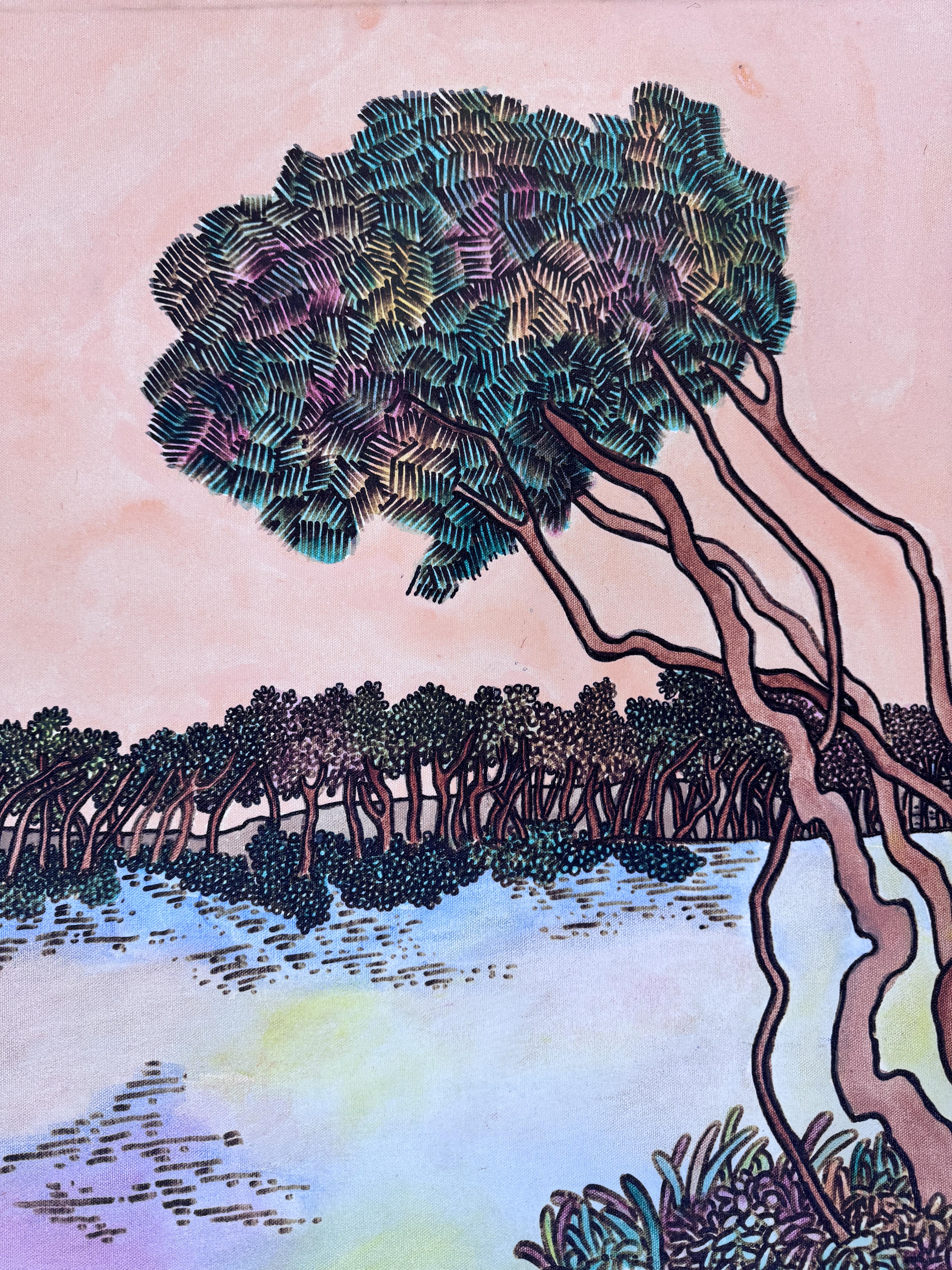 Prokash Karmakar | sunset rural scene, with trees and half crescent ...