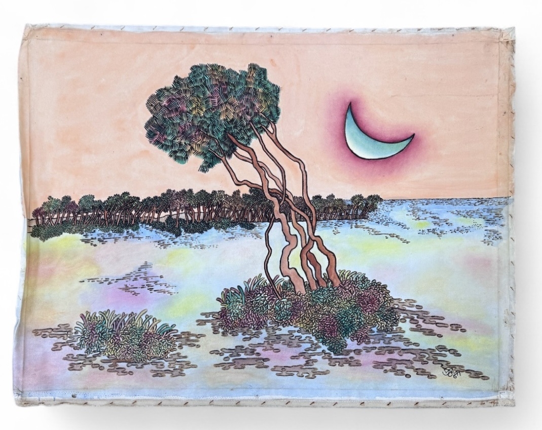 Prokash Karmakar | sunset rural scene, with trees and half crescent ...