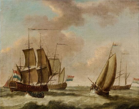 Dutch School, 18th Century | Dutch boats on a swell-swept inlet (18th ...