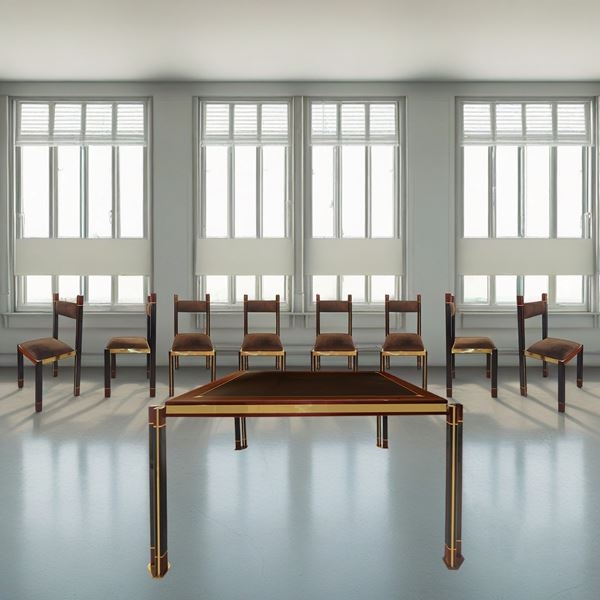 Paolo Barracchia | Square dining table and 8 chairs in brass with ...