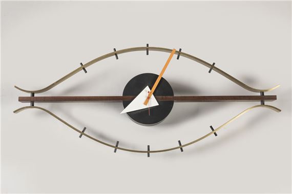 Horloge murale modèle « Eye » en bois et laiton - George Nelson
