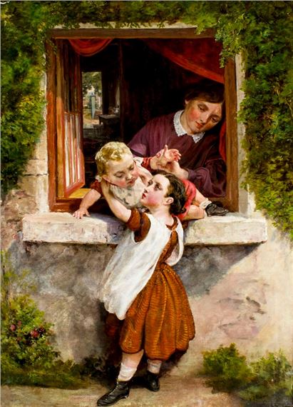 Children Embracing at a Window - William Henry Midwood