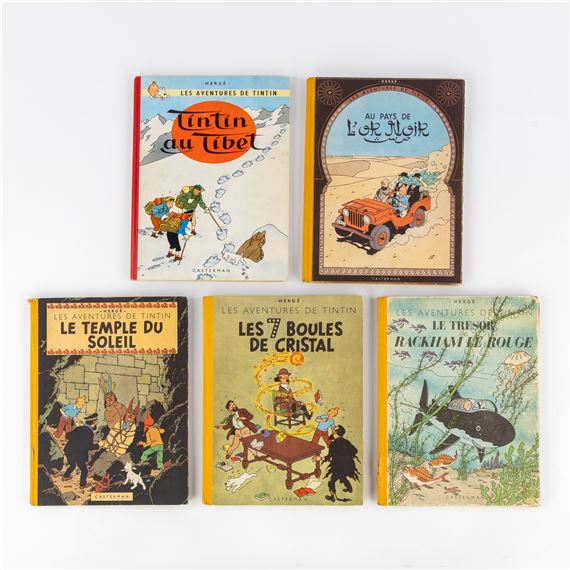 Les Aventures De Tintin - Five Comic books, of which Four are a first edition - Hergé