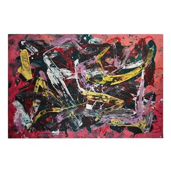 A dynamic abstract composition featuring bold, energetic brushstrokes in a vibrant color palette.