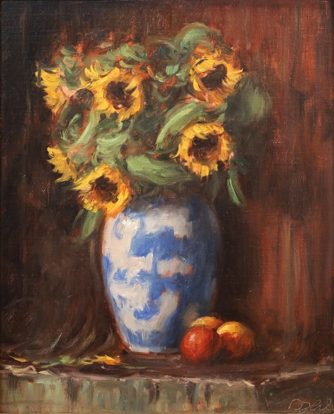 DONDI | Still Life with Sunflowers in White and Blue Vase | MutualArt
