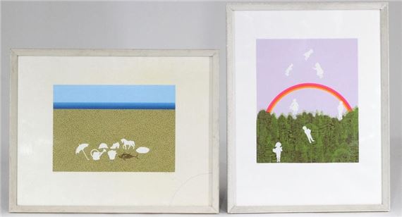 Milvia Maglione | Reunion of two serigraphs: children with rainbows and ...