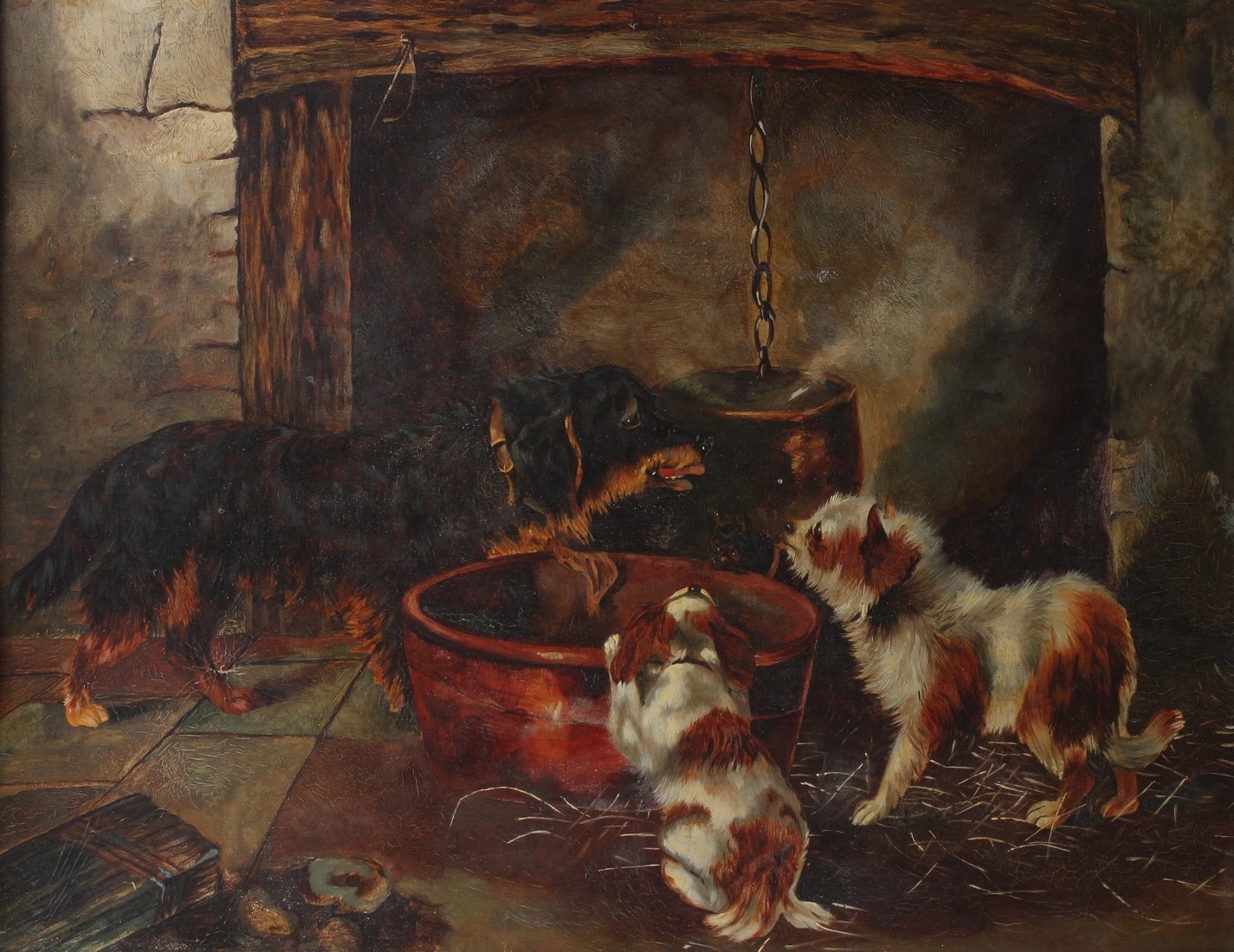 George Armfield | Four dogs by a fireside bran tub | MutualArt