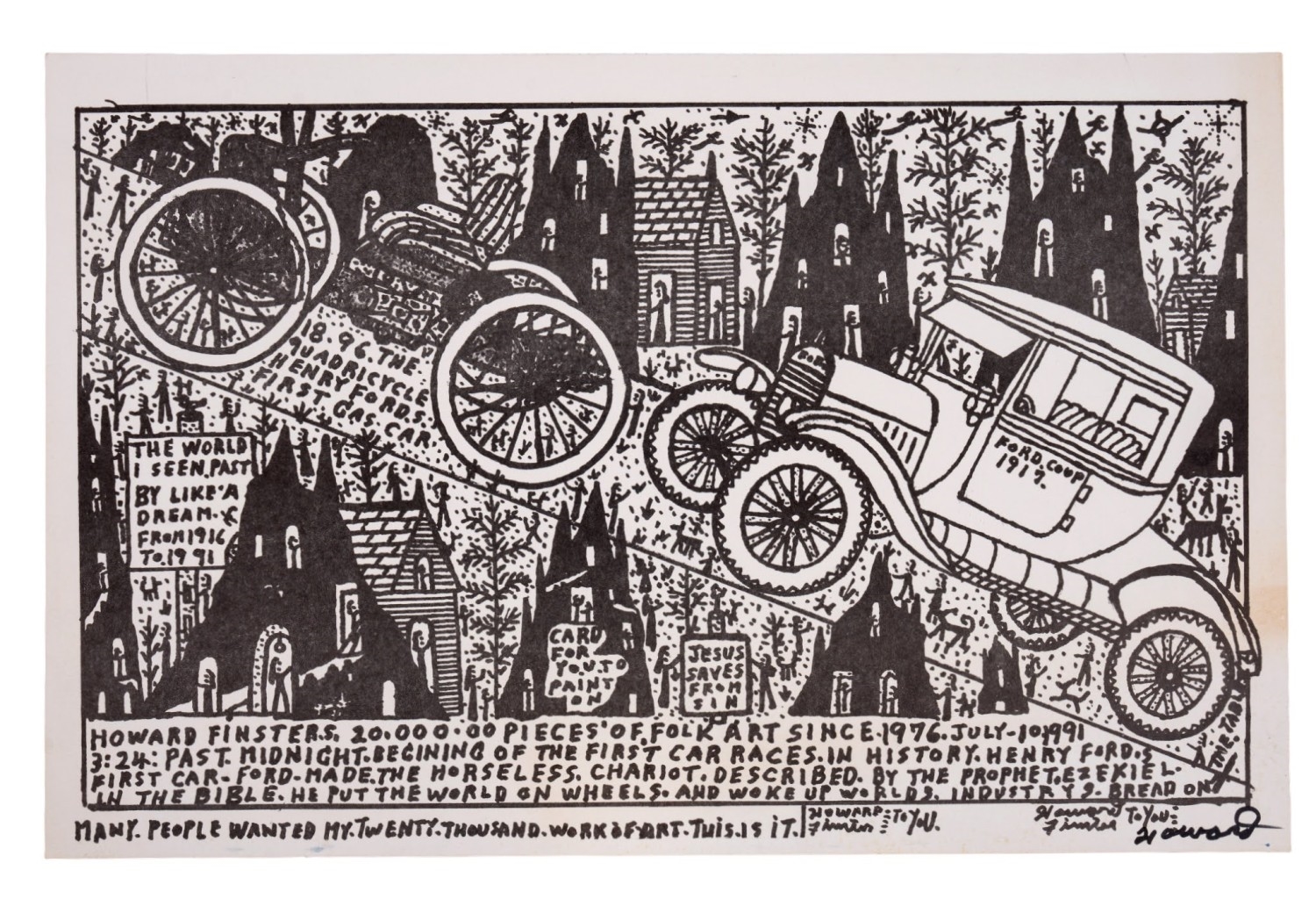 Howard Finster | HOWARD FINSTER, GROUP OF FOUR B&W LITHOS | MutualArt