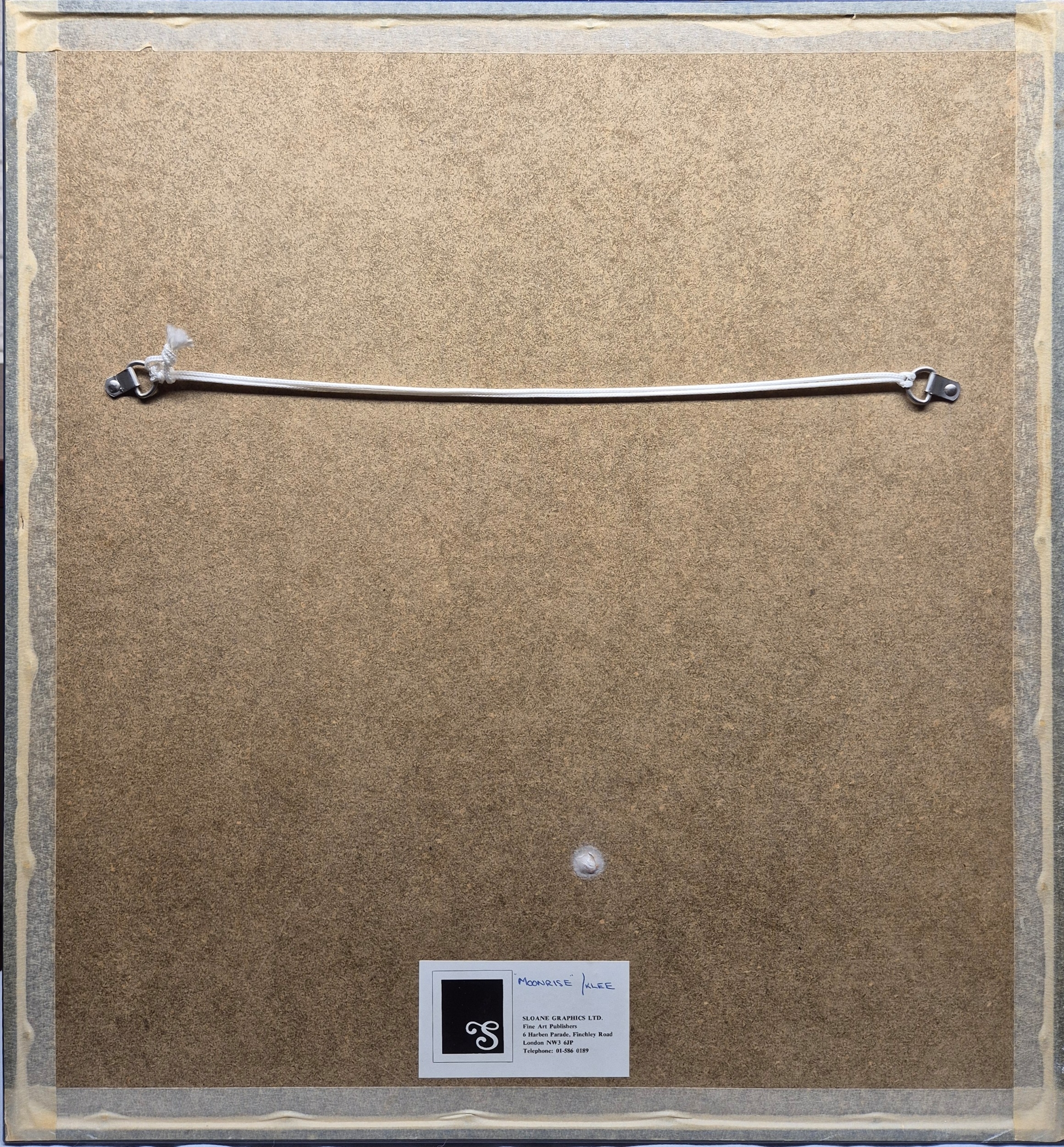 A painting of a blue and white landscape with a moon in the sky.