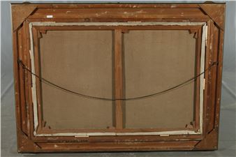 A picture frame with a chain attached to it.