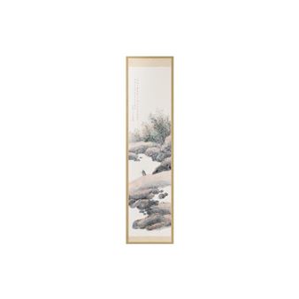 A painting of a man riding a horse in a snowy landscape.