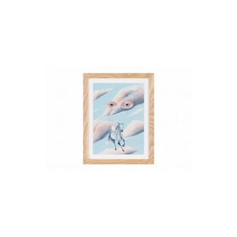 a painting of a horse in the sky with clouds