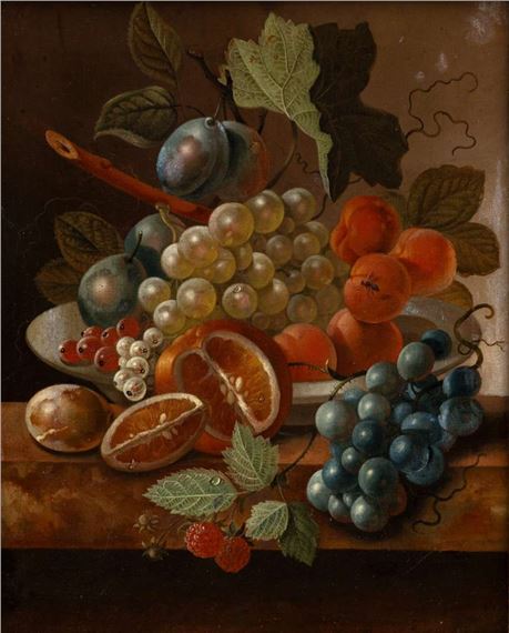 Dutch School, 19th Century | Still life with fruits on a stone ledge ...