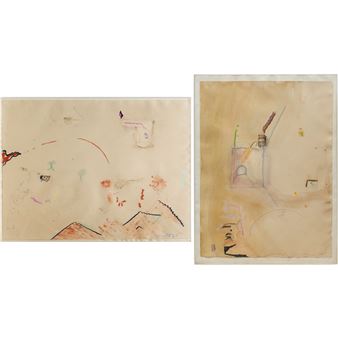 A diptych of abstract watercolor studies featuring loose line work and muted earth tones.