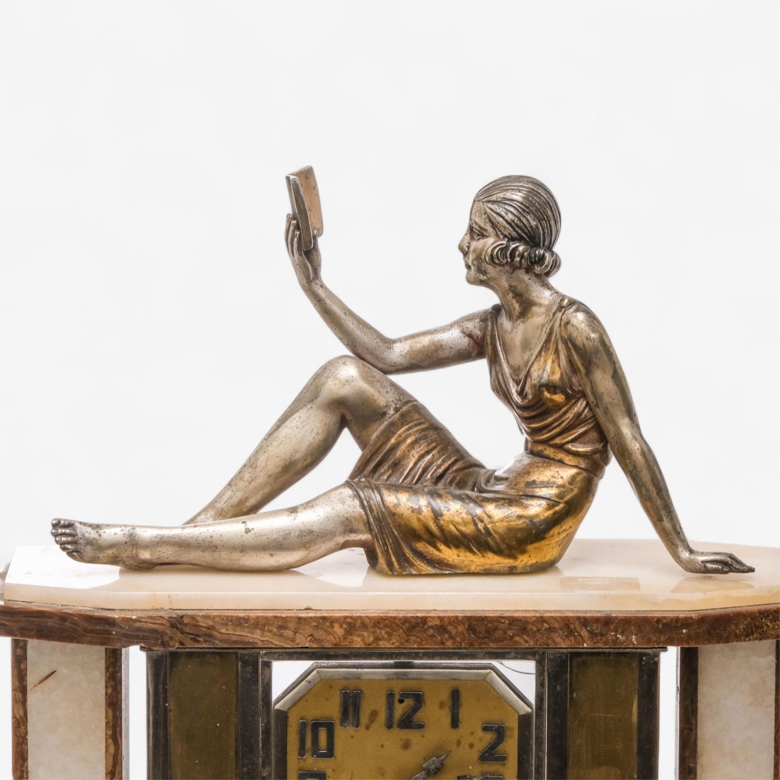 Demétre H. Chiparus | Art Deco Onyx and pink marble clock with a bronze ...