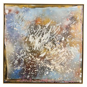 A painting with a gold frame on a white background.